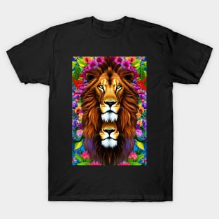 Colorful Lion with flowers surrealist impressionist style Chambala paradise T-Shirt